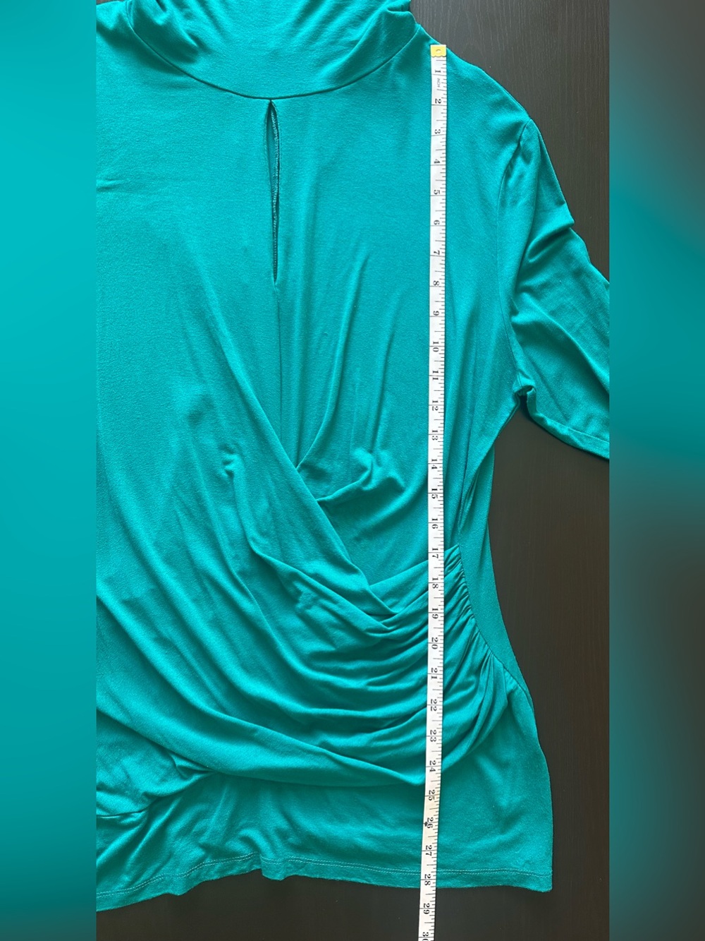 New York & Company Teal Turtleneck Draped Ruched Long-Sleeve Top - Picture 12 of 12